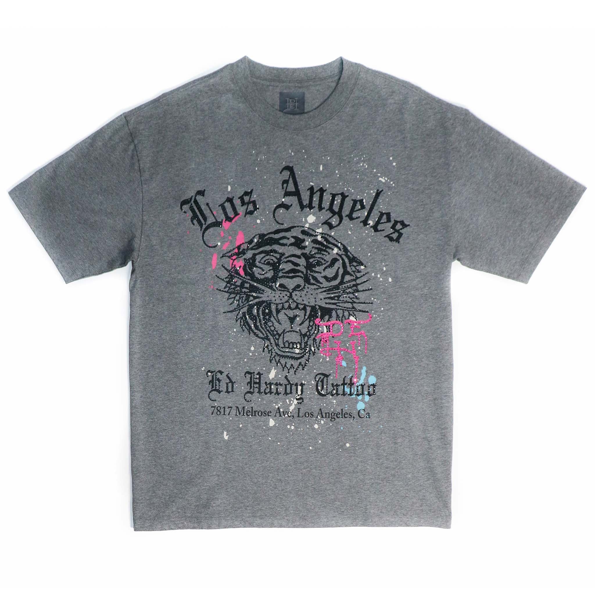 edhardyoriginals S / VTG HEATHER Limited Edition- LA Tiger Rhinestone Tee