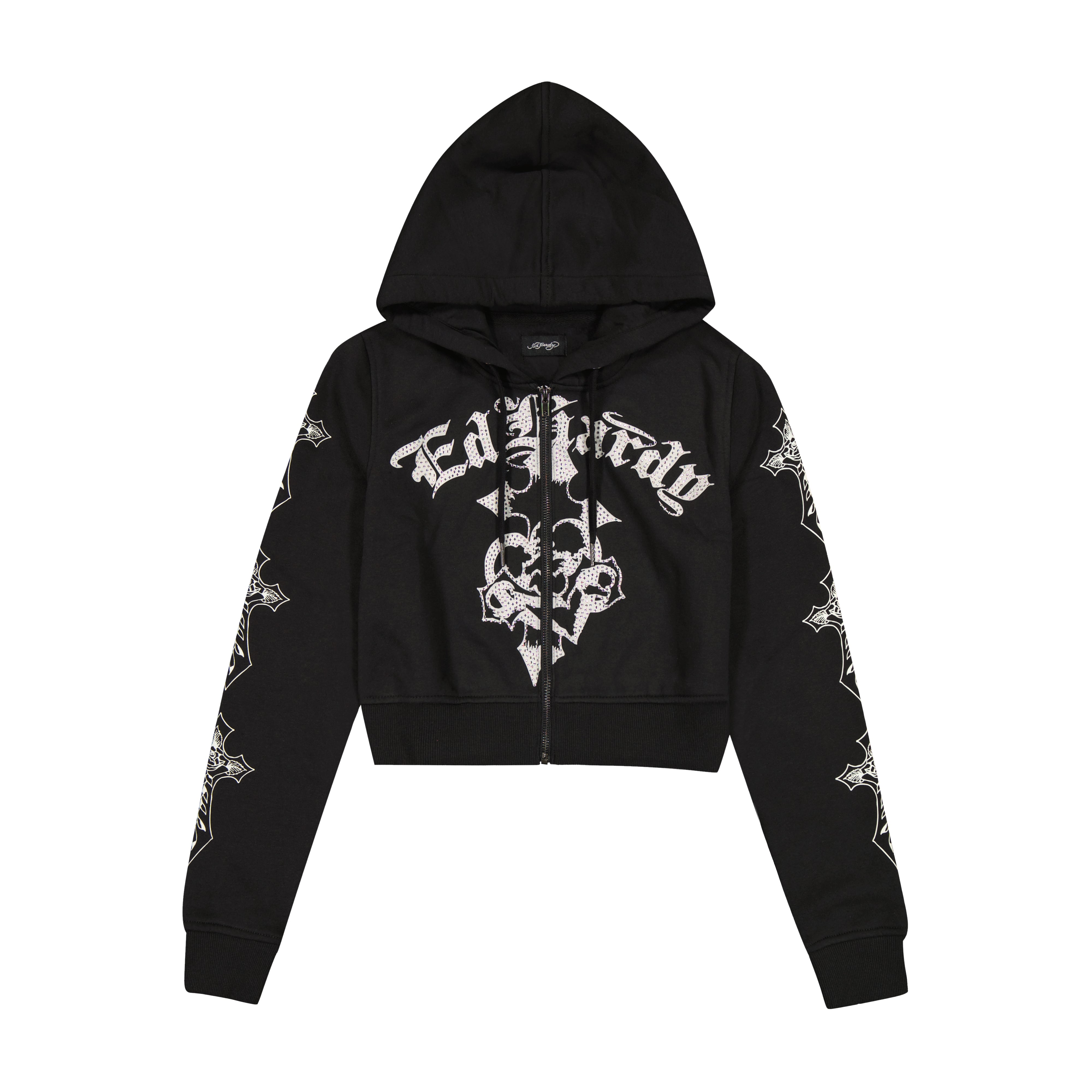 Crosses Zip Front Rhinestone Hoodie